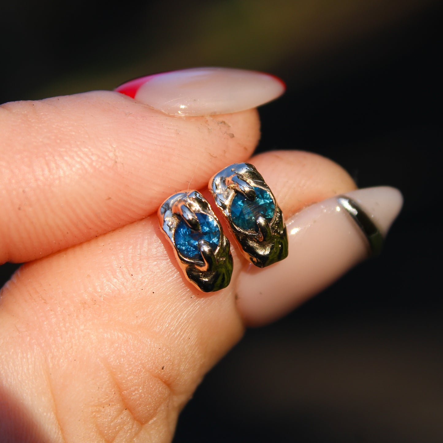 Gold Blue/teal Sapphire Earrings