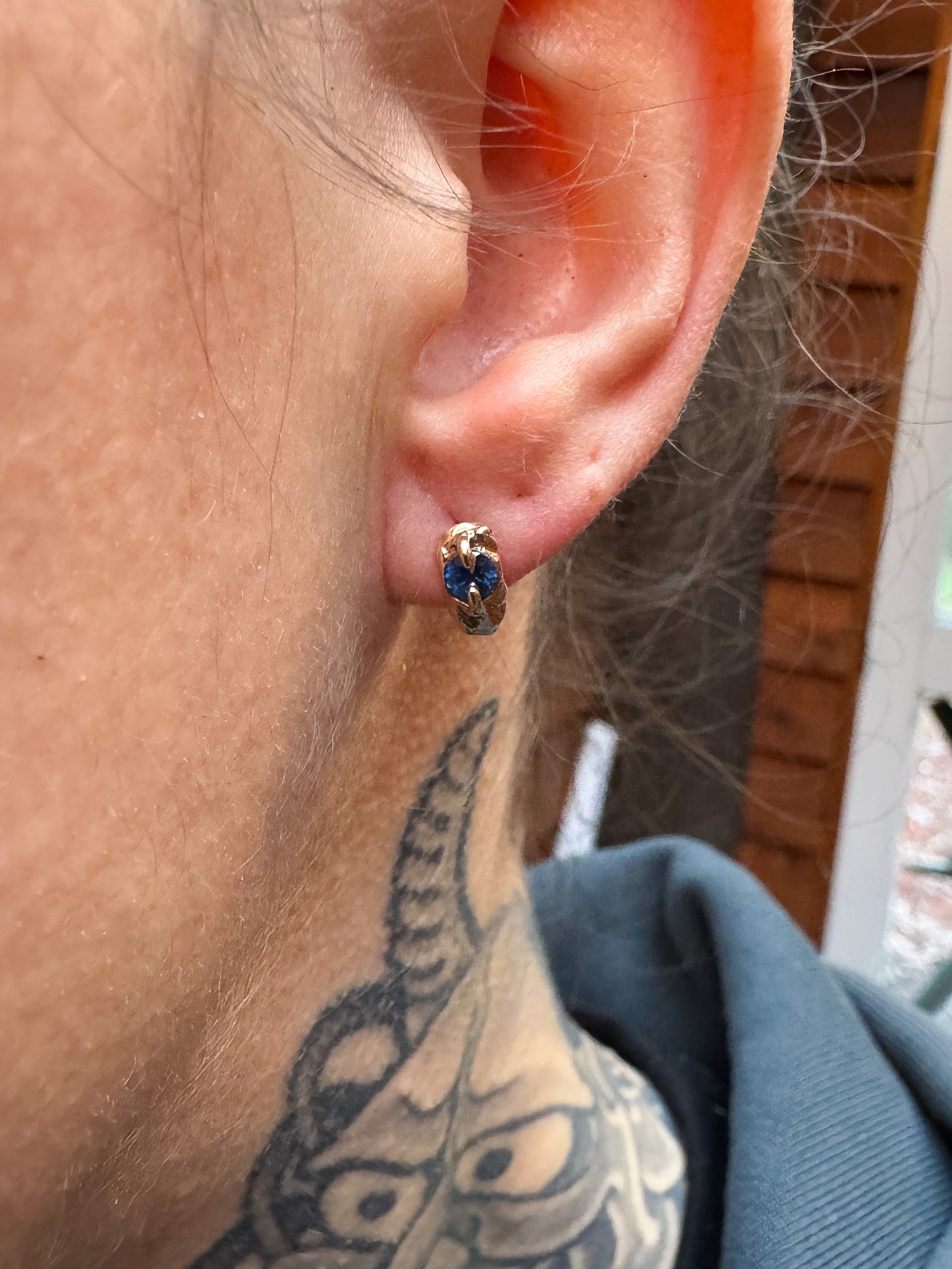 Gold Blue/teal Sapphire Earrings