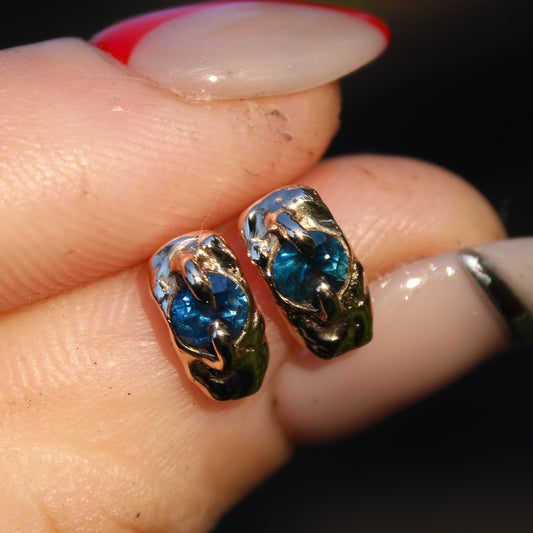 Gold Blue/teal Sapphire Earrings