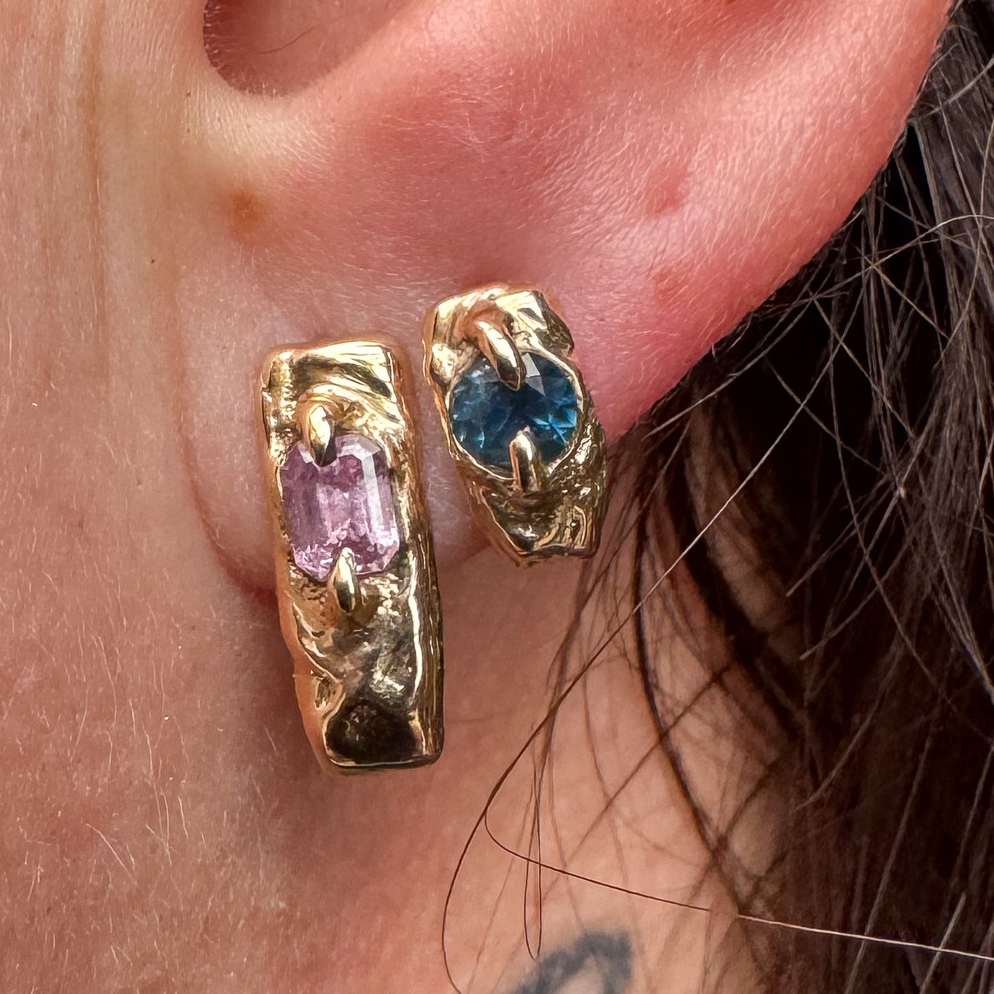 Gold Blue/teal Sapphire Earrings